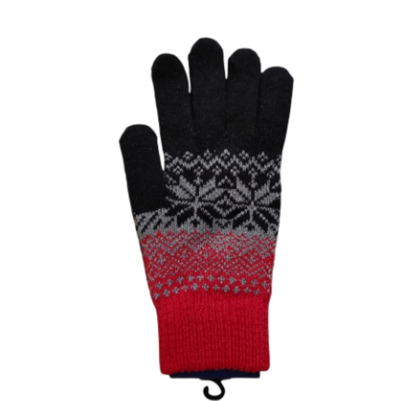 NEW Juncture Men's Red Gray & Black Fair Isle Fleece Gloves - Picture 1 of 3